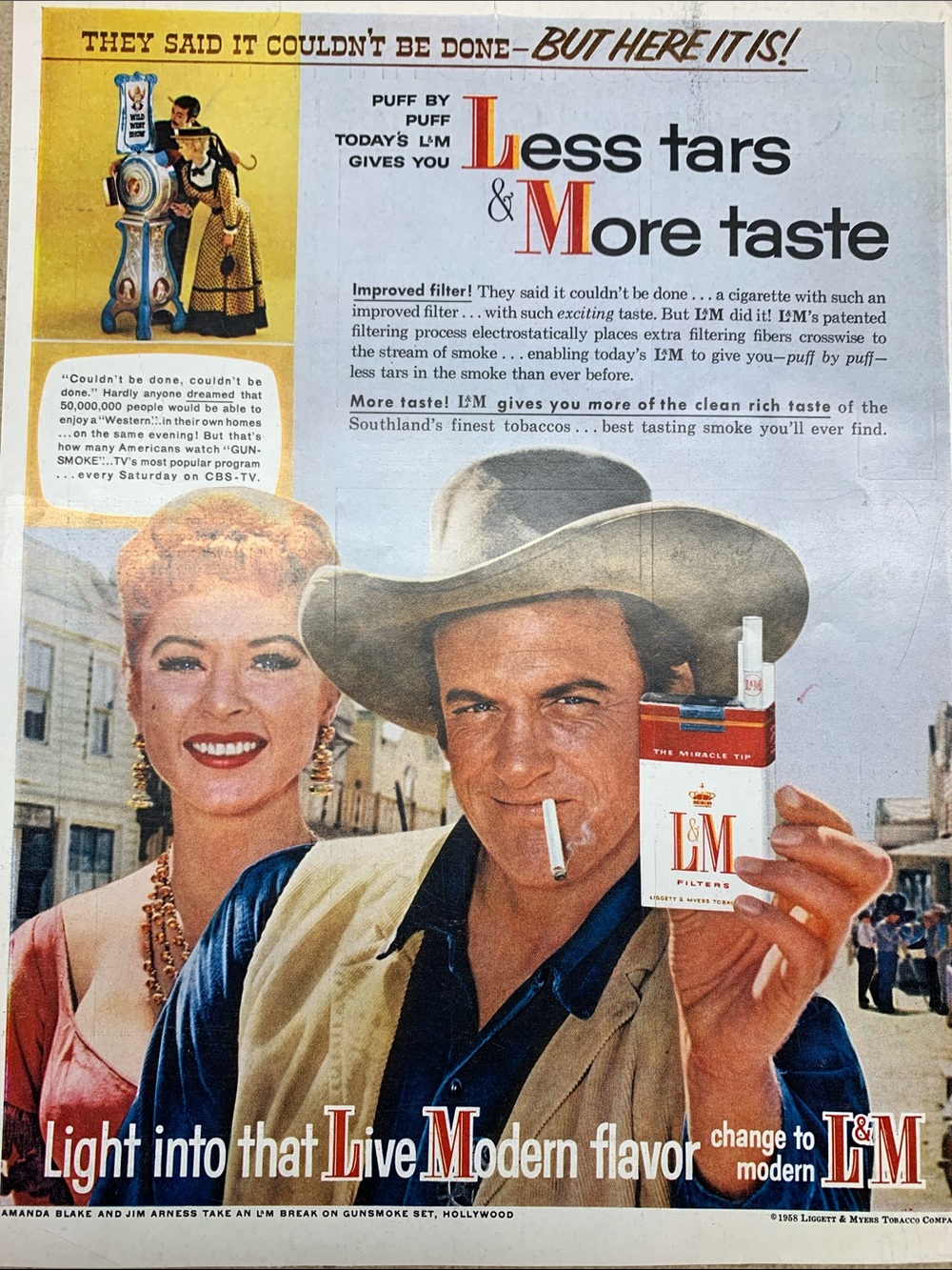 Vintage Cigarette L&M feature Gunsmoke Cast Look Magazine September 30, 1958